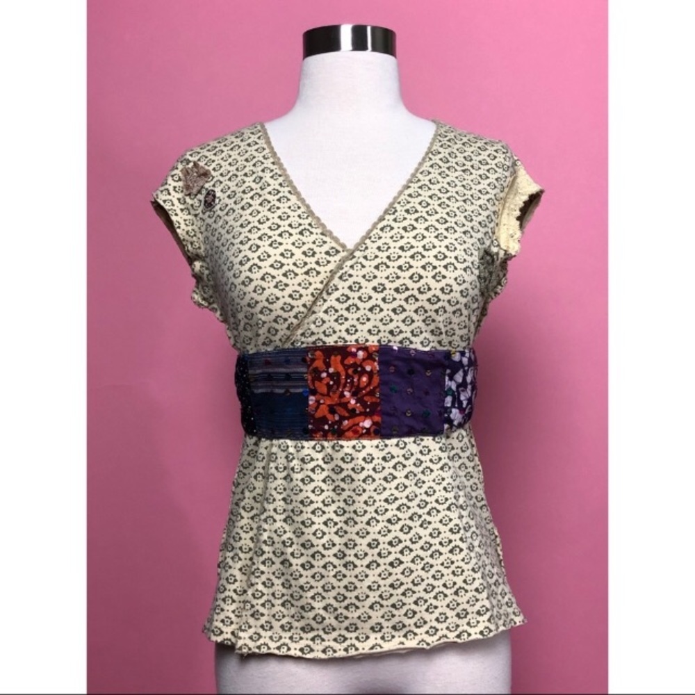 Vintage Y2K FreePeople batik floral yellow purple summer wrap top S